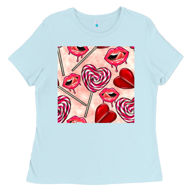 Valentines Day Lollipops And Lips Seamless Pattern Ladies Tee by BundleAndBundleShop | Teevron