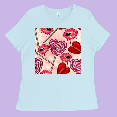Valentines Day Lollipops And Lips Seamless Pattern Ladies Tee Designed By Bundleandbundleshop