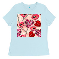 Baby Blue valentines day lollipops and lips seamless pattern Ladies Tee - BundleAndBundleShop