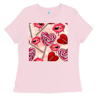 Bubblegum Pink valentines day lollipops and lips seamless pattern Ladies Tee - BundleAndBundleShop