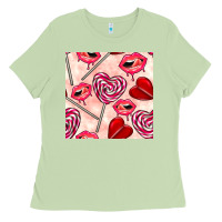 Matcha valentines day lollipops and lips seamless pattern Ladies Tee - BundleAndBundleShop