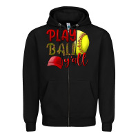 Black Play ball y'all Softball Zipper Hoodie - NancyCooperArtShop