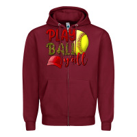 Burgundy Play ball y'all Softball Zipper Hoodie - NancyCooperArtShop