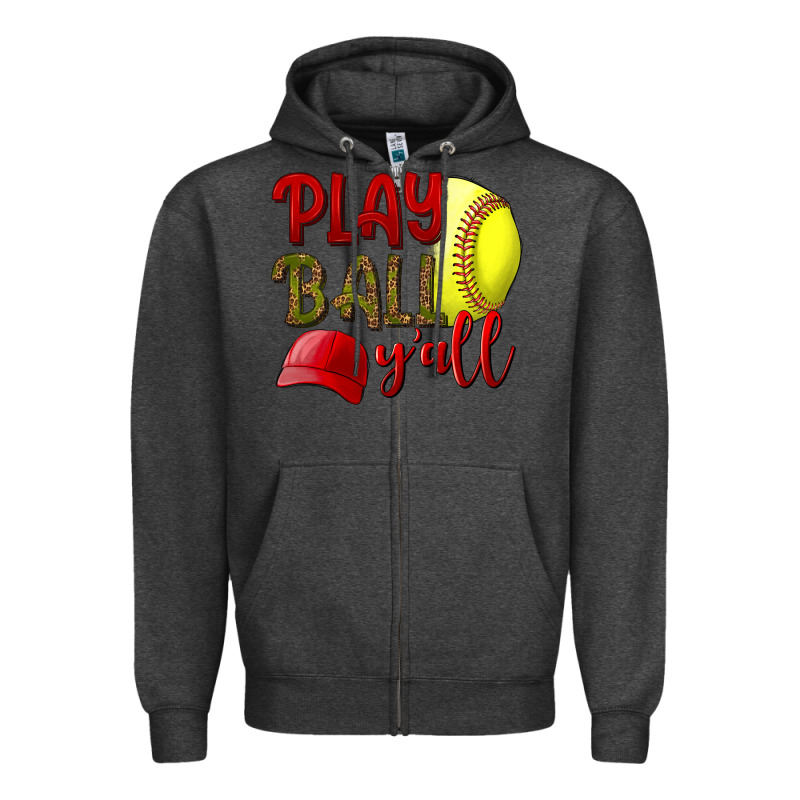 Play Ball Y'all Softball Zipper Hoodie by NancyCooperArtShop | Teevron