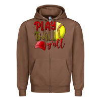 Chestnut Play ball y'all Softball Zipper Hoodie - NancyCooperArtShop
