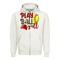 Oatmeal Heather Play ball y'all Softball Zipper Hoodie - NancyCooperArtShop
