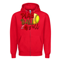 Red Play ball y'all Softball Zipper Hoodie - NancyCooperArtShop