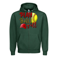 Sports Green Play ball y'all Softball Zipper Hoodie - NancyCooperArtShop
