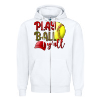 White Play ball y'all Softball Zipper Hoodie - NancyCooperArtShop
