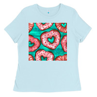 Baby Blue valentines day heart donuts seamless pattern Ladies Tee - BundleAndBundleShop