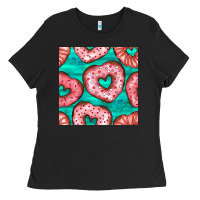 Black valentines day heart donuts seamless pattern Ladies Tee - BundleAndBundleShop