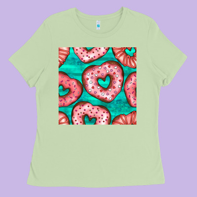 Valentines Day Heart Donuts Seamless Pattern Ladies Tee Designed By Bundleandbundleshop