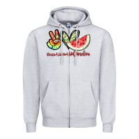 Heather Grey Peace love watermelon Zipper Hoodie - NancyCooperArtShop