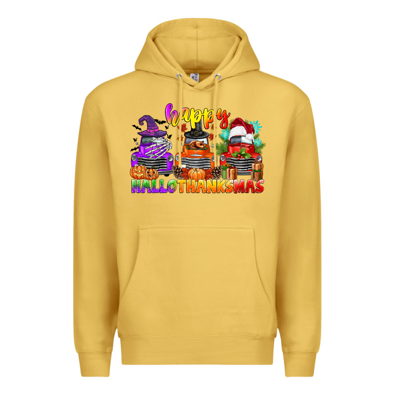Happy Hallothanksmas Truck Premium Hoodie by CowGirlArtShop | Teevron