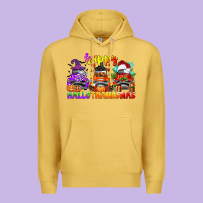 Happy Hallothanksmas Truck Premium Hoodie Designed By Cowgirlartshop
