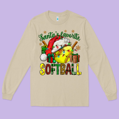 Santa's Favorite Softball Bbs Long Sleeve Tee Designed By Bundleandbundleshop