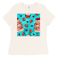 Bone valentines day cake and strawberries seamless pattern Ladies Tee - BundleAndBundleShop