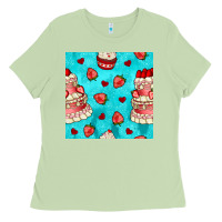 Matcha valentines day cake and strawberries seamless pattern Ladies Tee - BundleAndBundleShop