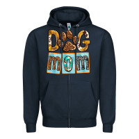 Navy Dog Mom with Paw Zipper Hoodie - texasbilliewilder