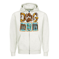 Oatmeal Heather Dog Mom with Paw Zipper Hoodie - texasbilliewilder
