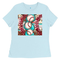 Baseball Leopard Cowhide Turquoise Ladies Tee | Teevron