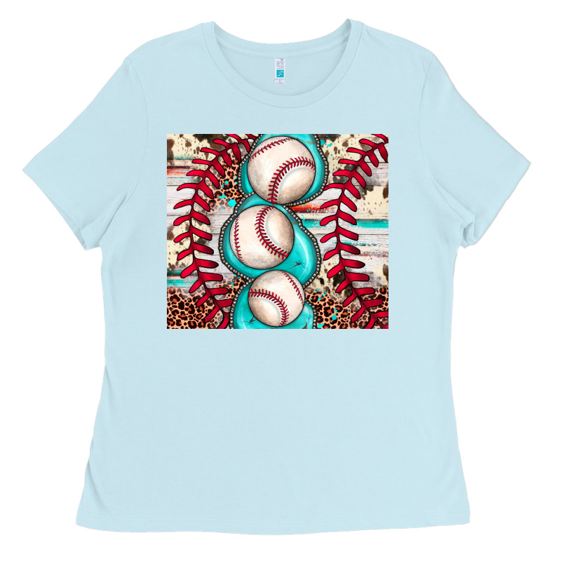 Baseball Leopard Cowhide Turquoise Ladies Tee by JahusDesignShop | Teevron