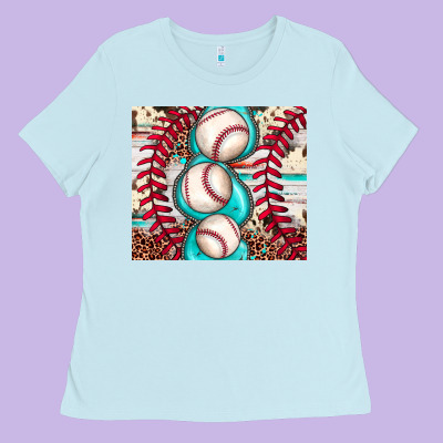 Baseball Leopard Cowhide Turquoise Ladies Tee Designed By Jahusdesignshop