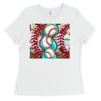 White baseball leopard cowhide turquoise Ladies Tee - JahusDesignShop