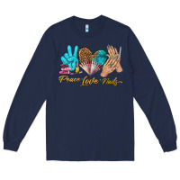 Navy peace love nails bbs Long Sleeve Tee - BundleAndBundleShop