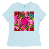 Baby Blue valentines day flower heart with leopard seamless pattern Ladies Tee - BundleAndBundleShop