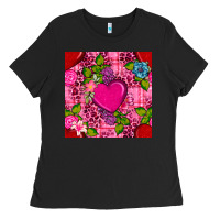 Black valentines day flower heart with leopard seamless pattern Ladies Tee - BundleAndBundleShop