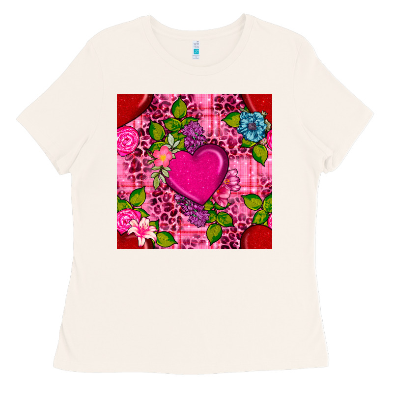 Valentines Day Flower Heart With Leopard Seamless Pattern Ladies Tee by BundleAndBundleShop | Teevron