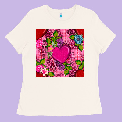 Valentines Day Flower Heart With Leopard Seamless Pattern Ladies Tee Designed By Bundleandbundleshop