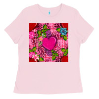 Bubblegum Pink valentines day flower heart with leopard seamless pattern Ladies Tee - BundleAndBundleShop