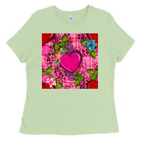 Matcha valentines day flower heart with leopard seamless pattern Ladies Tee - BundleAndBundleShop