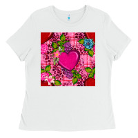 White valentines day flower heart with leopard seamless pattern Ladies Tee - BundleAndBundleShop