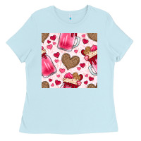 Baby Blue valentines day milkshake seamless pattern Ladies Tee - BundleAndBundleShop
