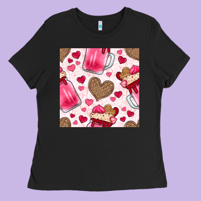 Valentines Day Milkshake Seamless Pattern Ladies Tee Designed By Bundleandbundleshop