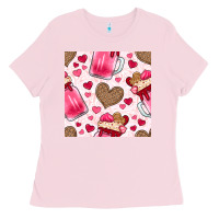 Bubblegum Pink valentines day milkshake seamless pattern Ladies Tee - BundleAndBundleShop