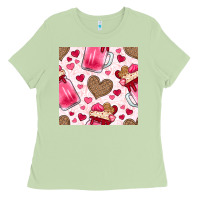 Matcha valentines day milkshake seamless pattern Ladies Tee - BundleAndBundleShop