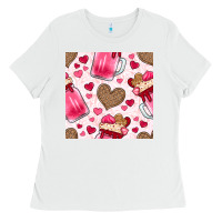 White valentines day milkshake seamless pattern Ladies Tee - BundleAndBundleShop