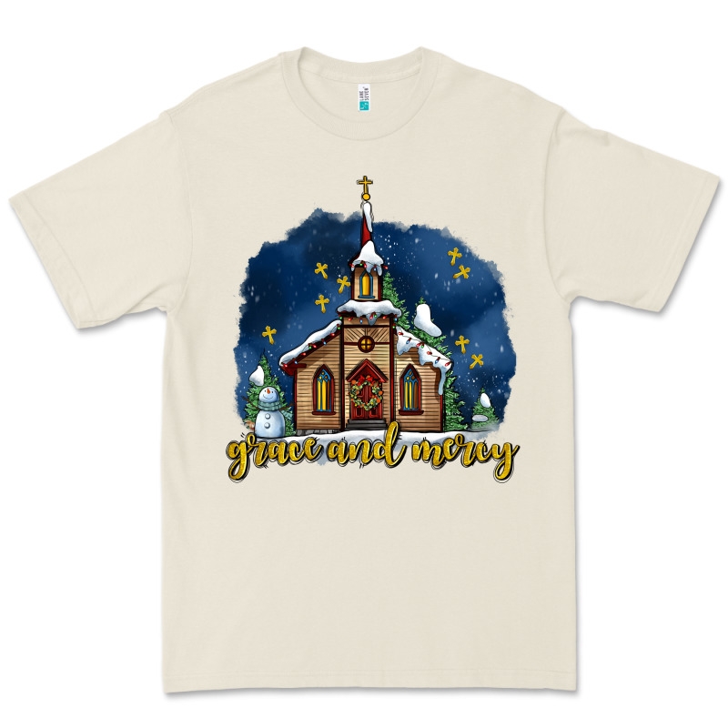 Christmas Church And Snow Grace And Mercy Premium Tee by AdoDesignShop | Teevron