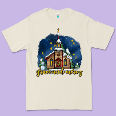 Christmas Church And Snow Grace And Mercy Premium Tee Designed By Adodesignshop