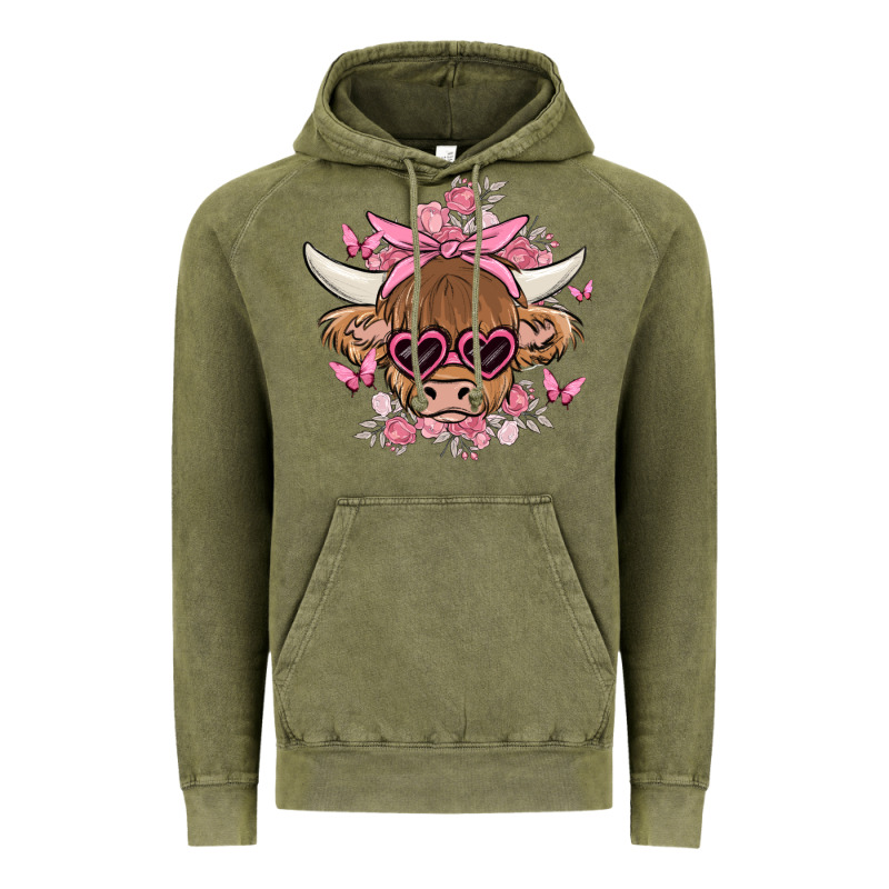 Cow With Flowers And Butterflies Vintage Hoodie by MaliasSmallBusiness | Teevron