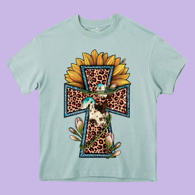 Leopard Cross  Sunflower Heavy Core Tee Designed By Jahusdesignshop