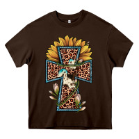 Chocolate Brown leopard cross  sunflower Heavy Core Tee - JahusDesignShop