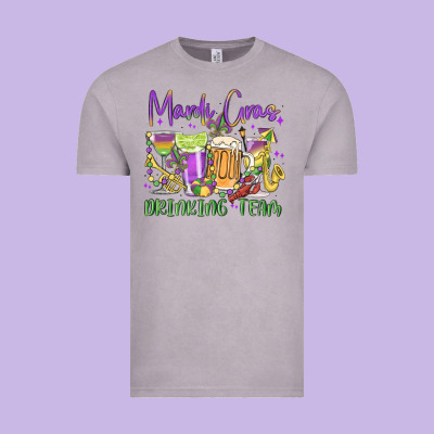 Mardi Gras Drinking Team Vintage Tee Designed By Maliassmallbusiness