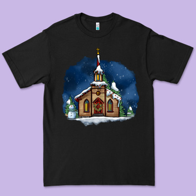 Christmas Church And Snow Premium Tee Designed By Adodesignshop