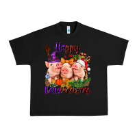 Black Happy Hallothanksmas Pigs Urban Heavy Tee - NancyCooperArtShop