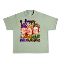 Oil Green Happy Hallothanksmas Pigs Urban Heavy Tee - NancyCooperArtShop